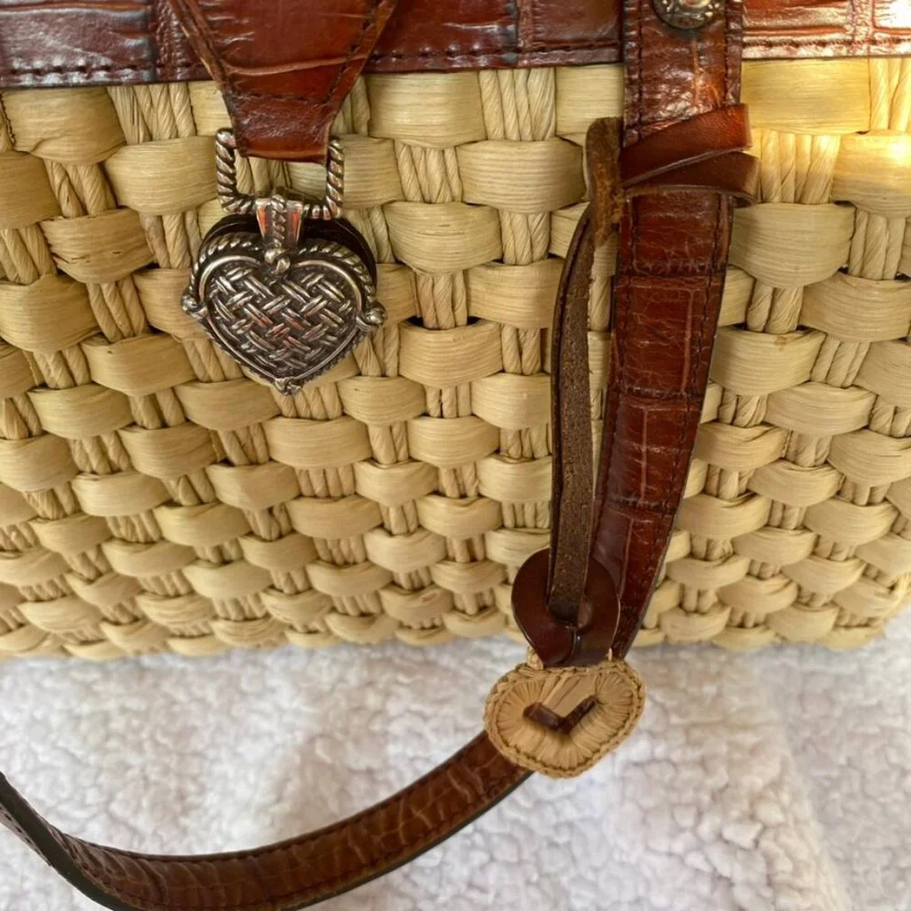Authentic Brighton Ruth Woven Straw Satchel Bag with leather trim and handles - Picture 4 of 15